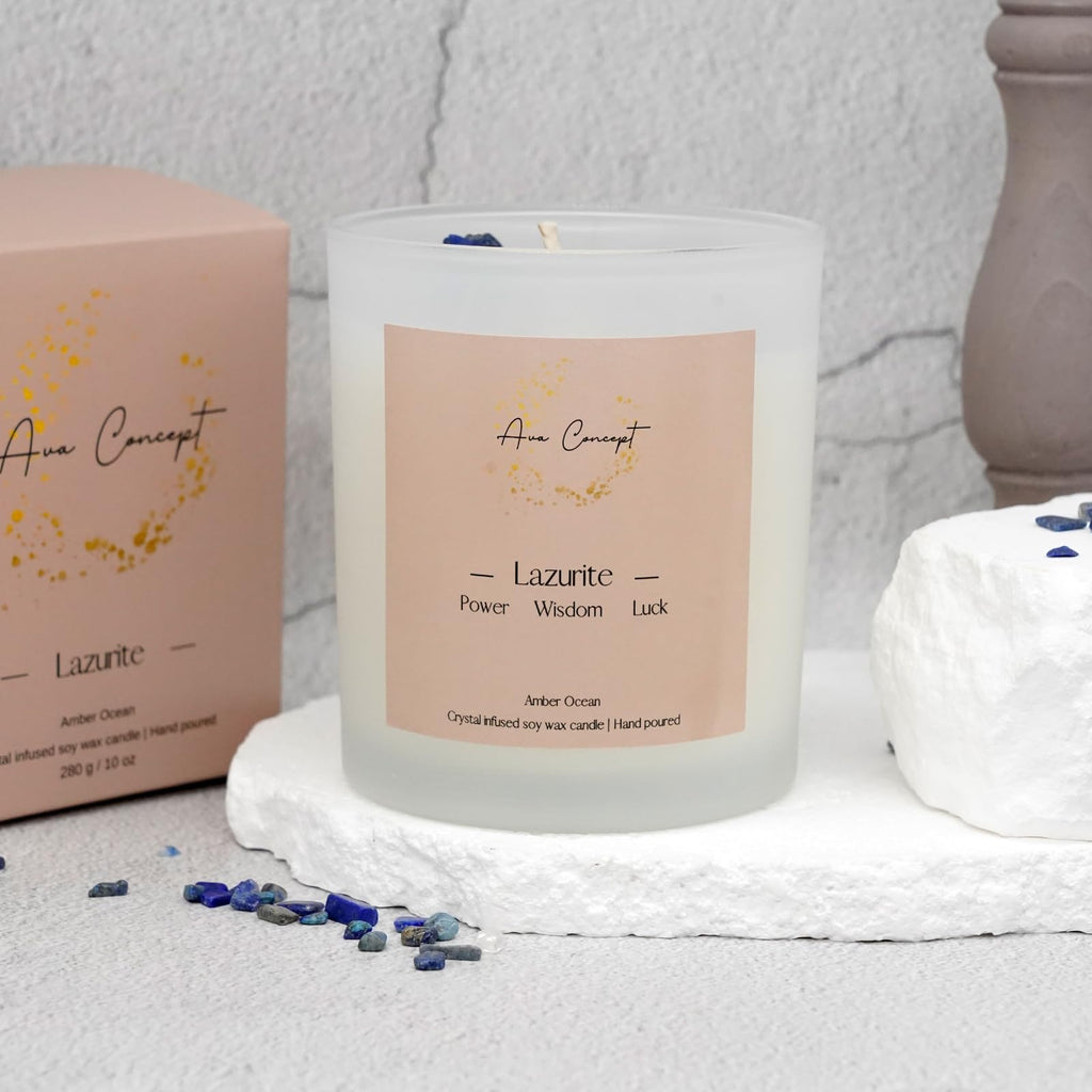AVACONCEPT Crystal Infused Soy Wax Candle Gift Set Aromatherapy Scented Candles with Healing Crystals Natural Hand-Poured Luxury for Relaxation & Home Décor (Sunstone & Amethyst & Amazonite)