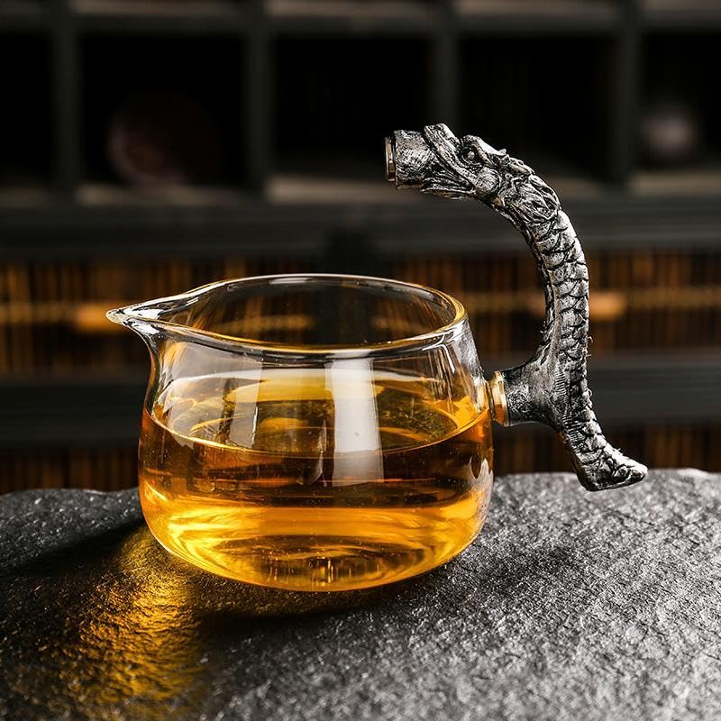 Glass Teapot Set with Infuser Semi Automatic Dragon Tea Set with 6 Small Cups (red golden dragon-b)