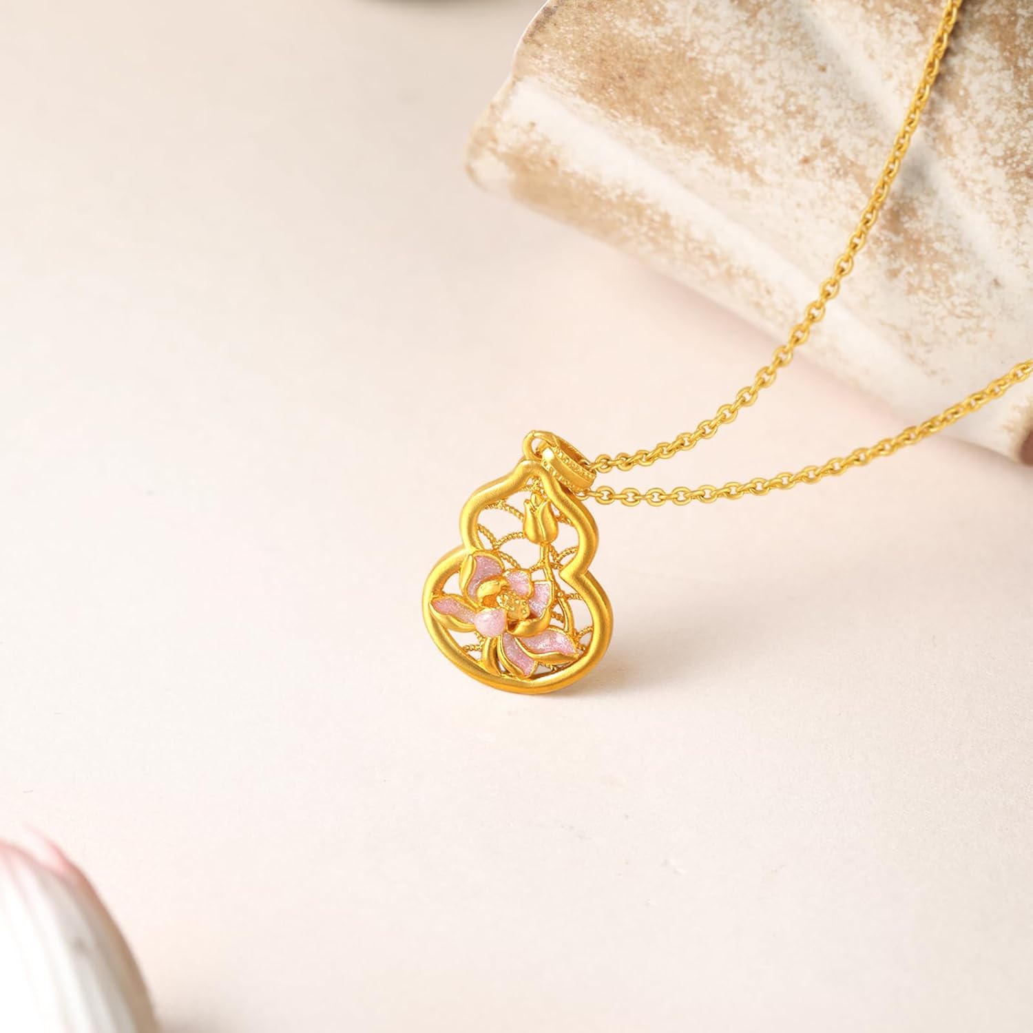 ZHOU LIU FU 24K Gold Pendant Gourd Pendants Fashion Lotus Flower Gold Pendant Dainty Jewelry for Women Mom Daughter Birthday Anniversary (Not Included Neccklace) A0414665