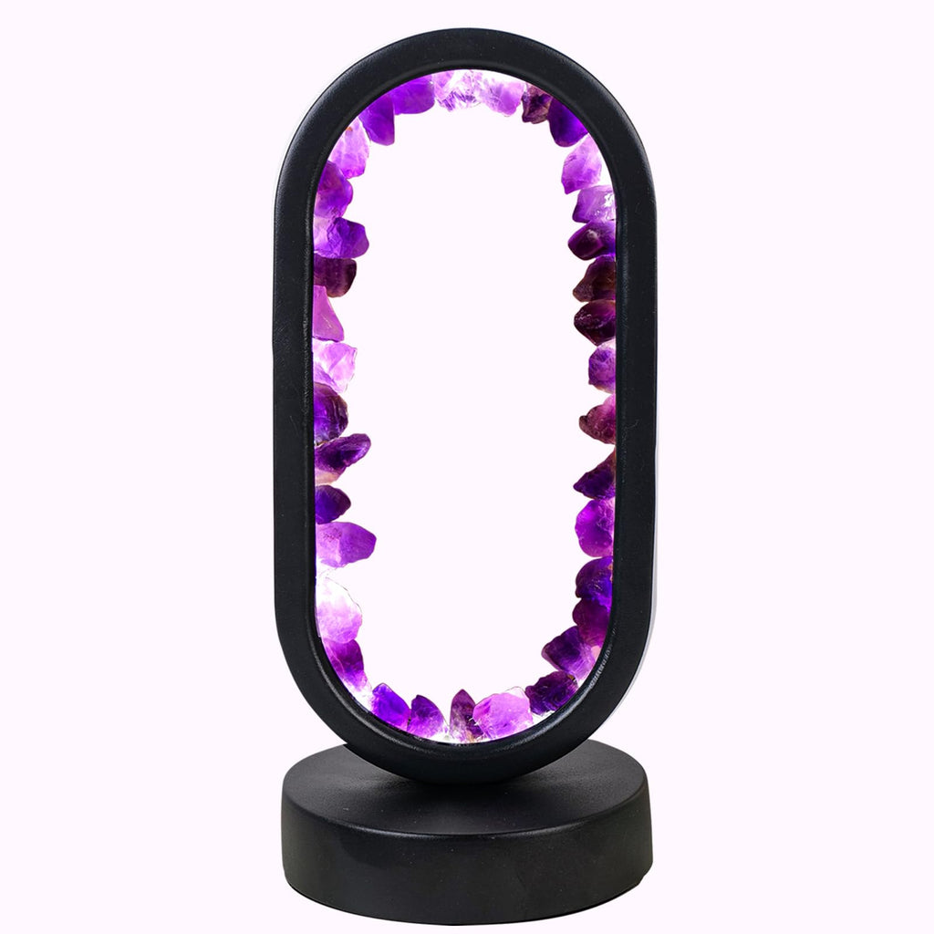 Runyangshi Amethyst Night Lamp 8.6" Natural Healing Crystal Bedside Lamp USB Port 3 Colours Dimming Mode Bedroom Lamp Suitable Night Light for Living Room Bedroom Office Home Decor Ideal Gift