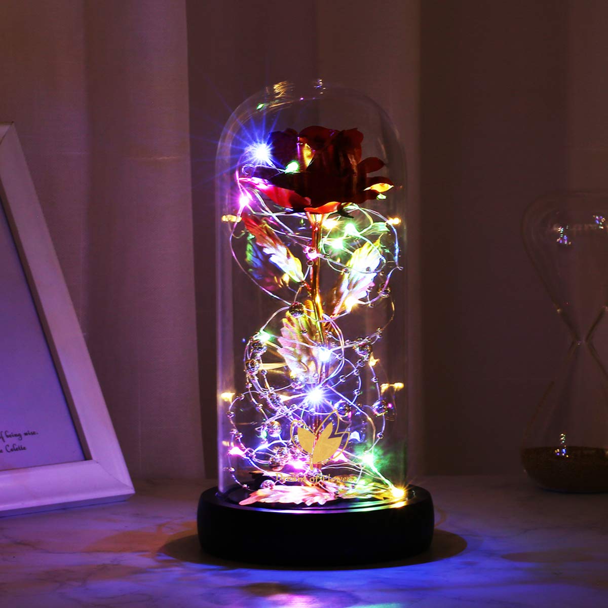 Valentine's Day Gifts for her, Eternal Rose in Glass Dome - Beauty and The Beast Inspired Keepsake, Gifts for Mom/Wife/Grandma, Preserved Roses with LED Light for Birthday/Anniversary