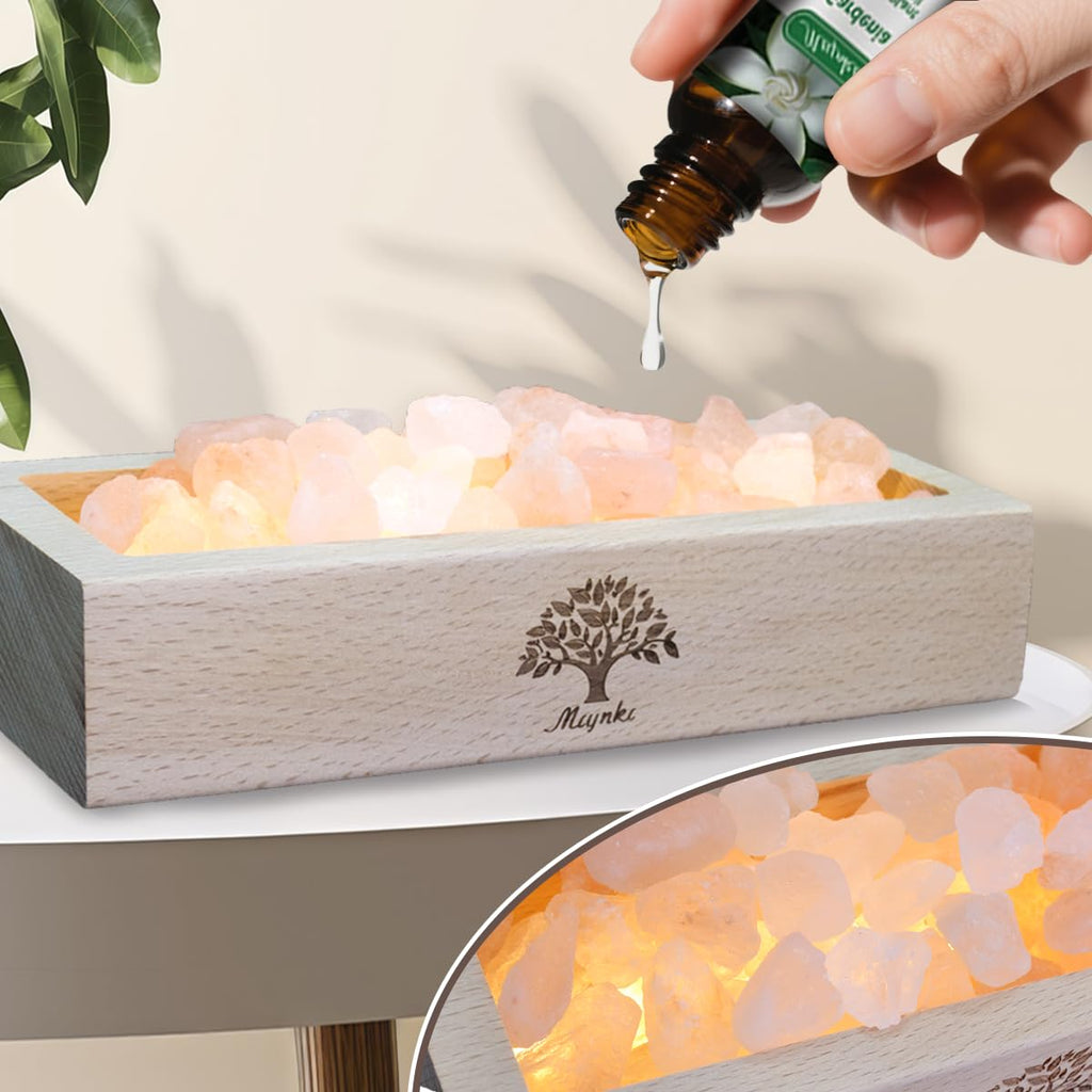 Himalayan Salt Lamp Diffuser - 300g Pink Salt with Wood Base, USB Powered, Warm Light for Aromatherapy, Relaxation, Meditation, Home Decor, Gifts