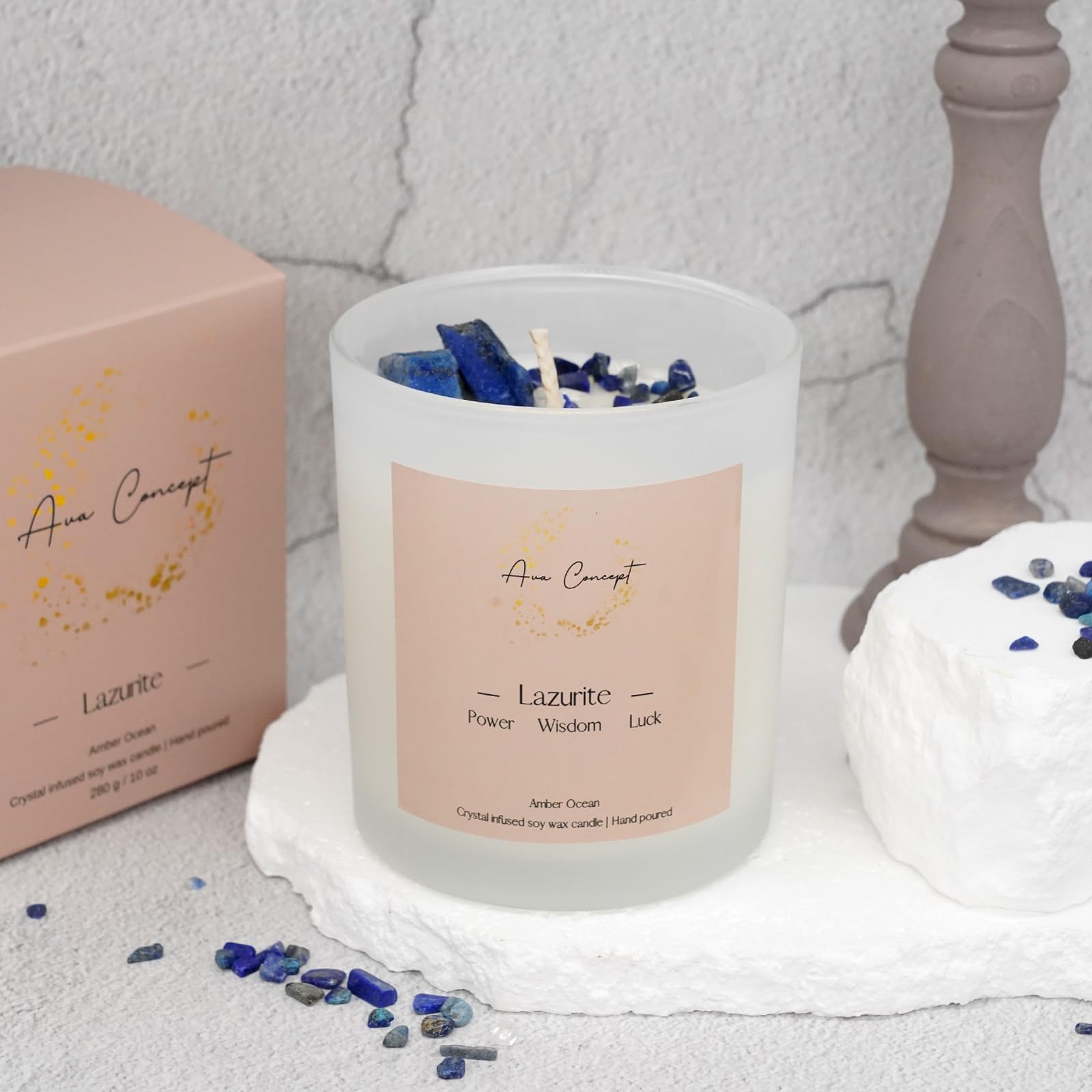 AVACONCEPT Crystal Infused Soy Wax Candle Gift Set Aromatherapy Scented Candles with Healing Crystals Natural Hand-Poured Luxury for Relaxation & Home Décor (Sunstone & Amethyst & Amazonite)