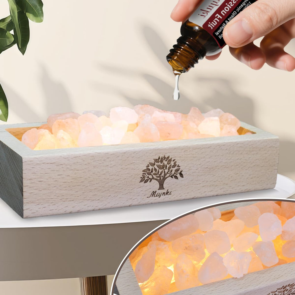 Himalayan Salt Lamp Diffuser - 300g Pink Salt with Wood Base, USB Powered, Warm Light for Aromatherapy, Relaxation, Meditation, Home Decor, Gifts