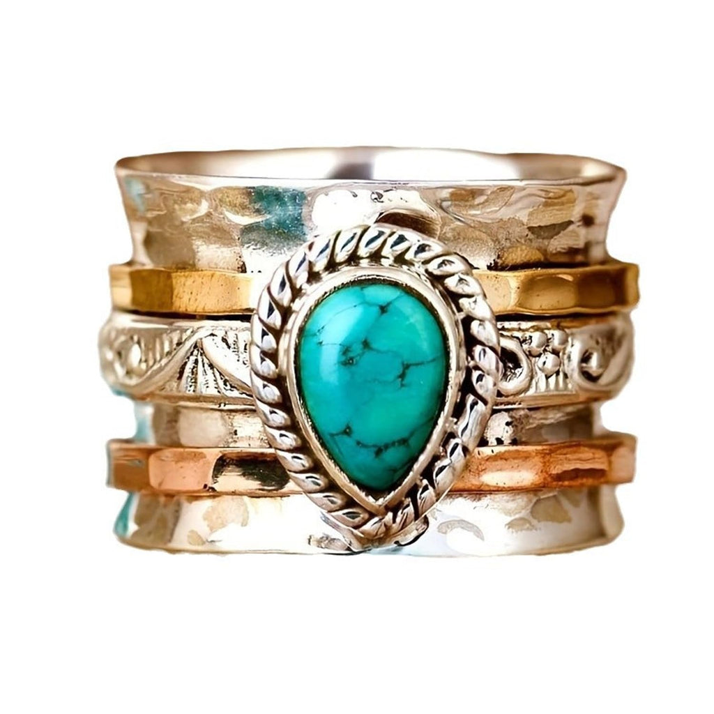 LadayPoa Western Turquoise Ring for Women. Retro 925 Silver Vintage Jewelry. Blue Oval Stone Statement Rings Boho Fashion-Inspired Ring for Classic