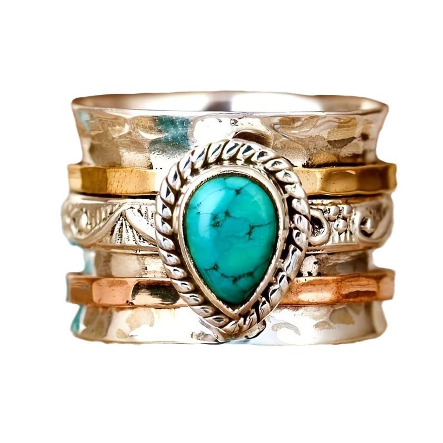 LadayPoa Western Turquoise Ring for Women. Retro 925 Silver Vintage Jewelry. Blue Oval Stone Statement Rings Boho Fashion-Inspired Ring for Classic