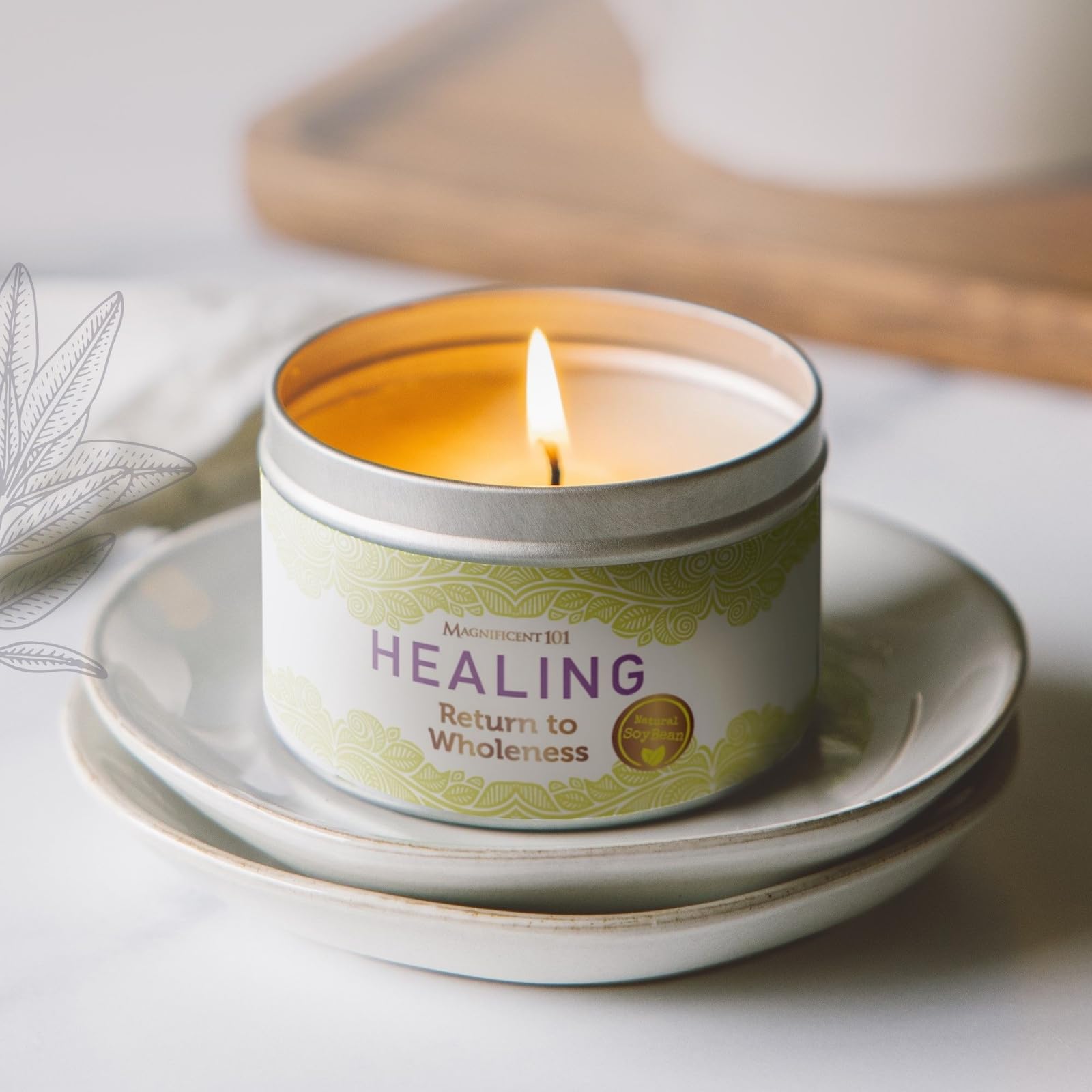 Magnificent 101 Long-Lasting Home Blessing - Love & Laughter Aromatherapy Smudge Candle - 6 Oz - 35-Hour Burn - Soy Wax, Sage, Bergamot & Sandalwood - Meditation & Manifestation - Sage Candle