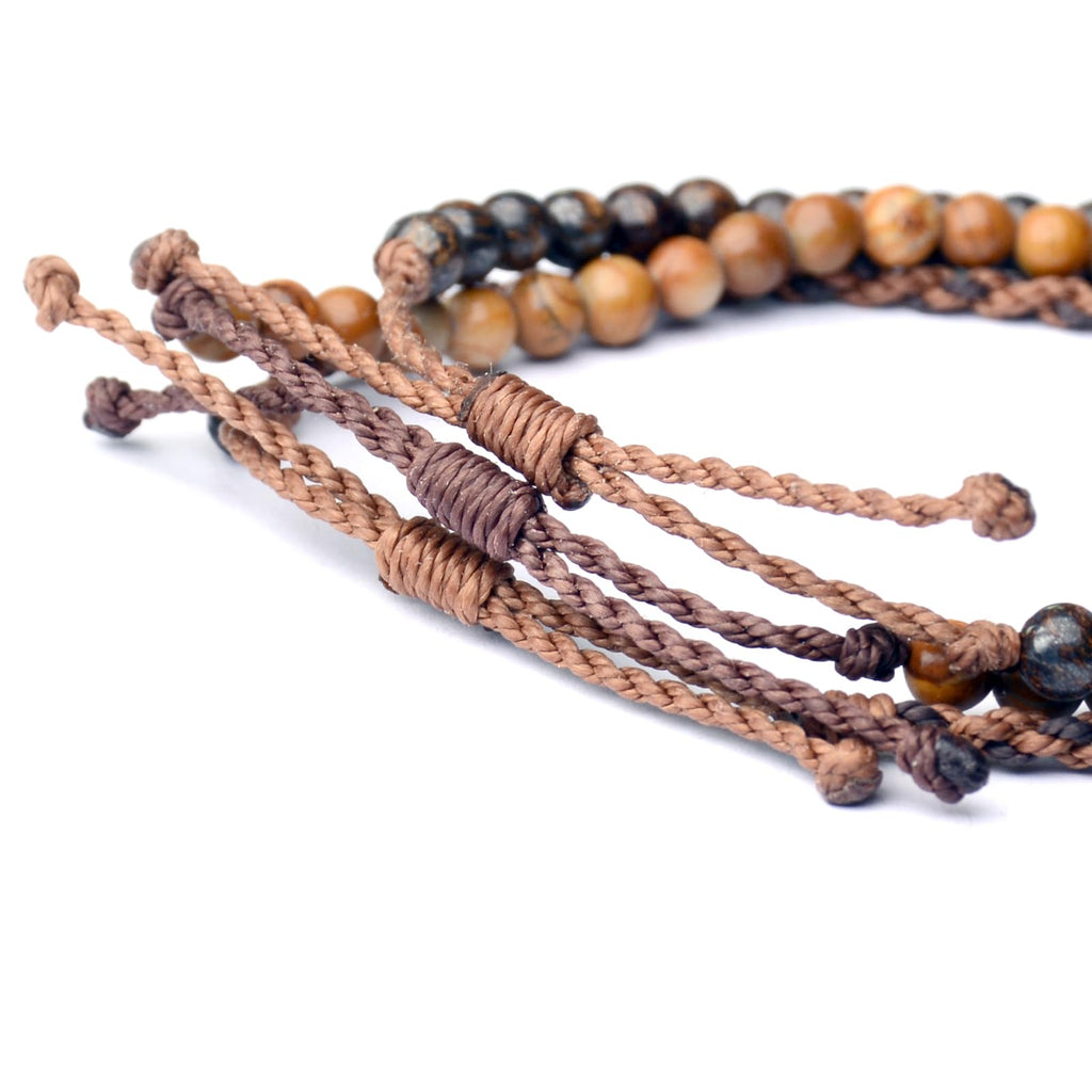 Mezcla Vida 3 Pcs Handmade Natural Gemstone Beaded Bracelet, Adjustable Waterproof Rope Bracelet Set, Valentines Day Birthday Gifts for Boyfriend Husband Him