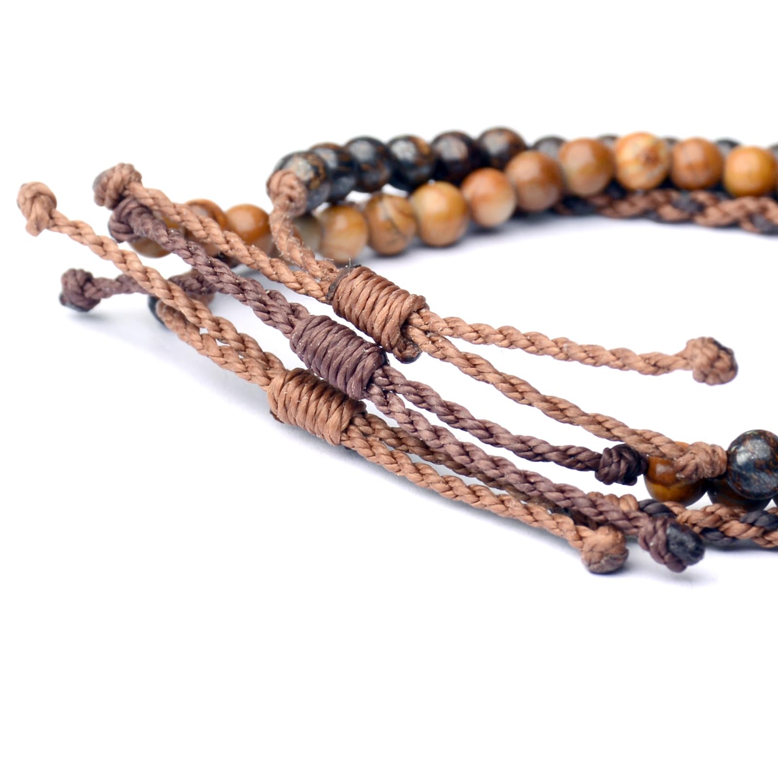 Mezcla Vida 3 Pcs Handmade Natural Gemstone Beaded Bracelet, Adjustable Waterproof Rope Bracelet Set, Valentines Day Birthday Gifts for Boyfriend Husband Him