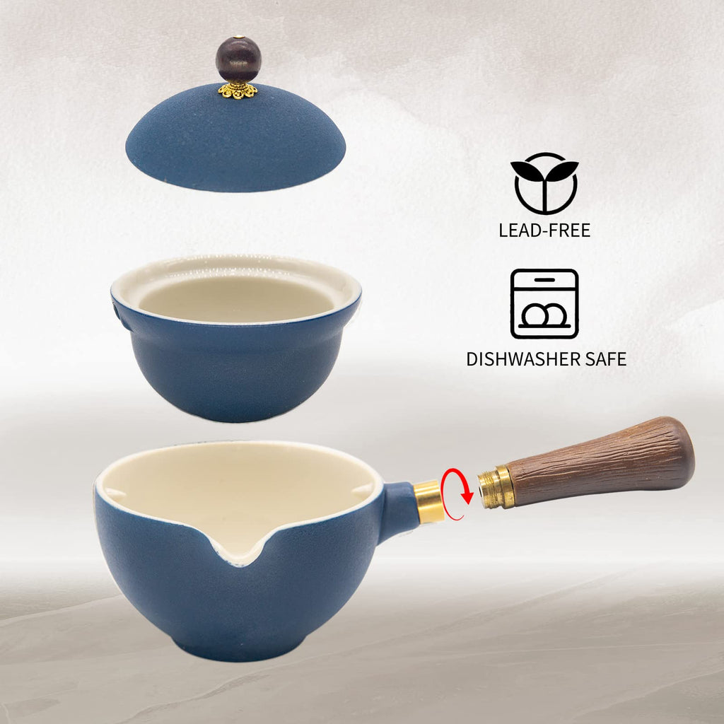 LURRIER Porcelain Chinese Gongfu Tea Set,Portable Teapot Set with 360 Rotation Tea maker and Infuser,Portable All in One Gift Bag for Travel,Home,Gifting,Outdoor and Office (Sakura)