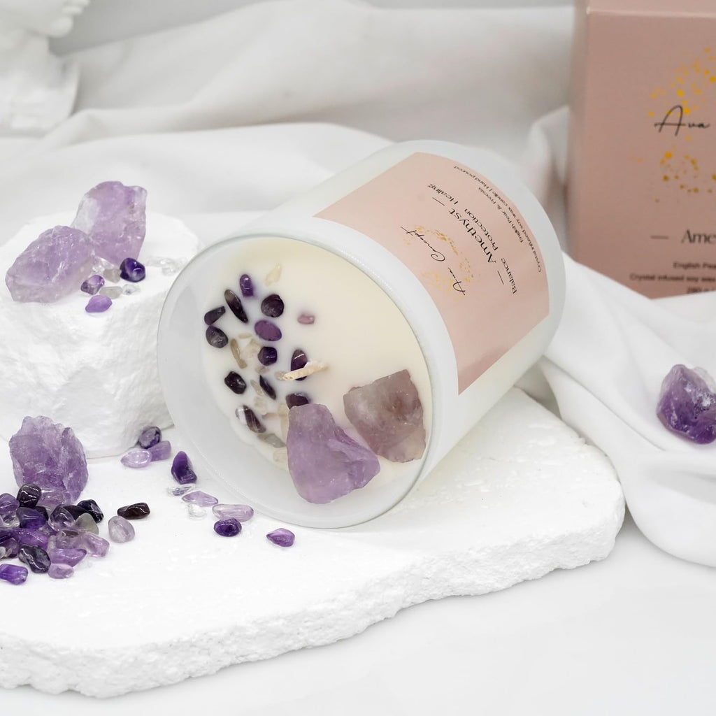 AVACONCEPT Crystal Infused Soy Wax Candle Gift Set Aromatherapy Scented Candles with Healing Crystals Natural Hand-Poured Luxury for Relaxation & Home Décor (Sunstone & Amethyst & Amazonite)