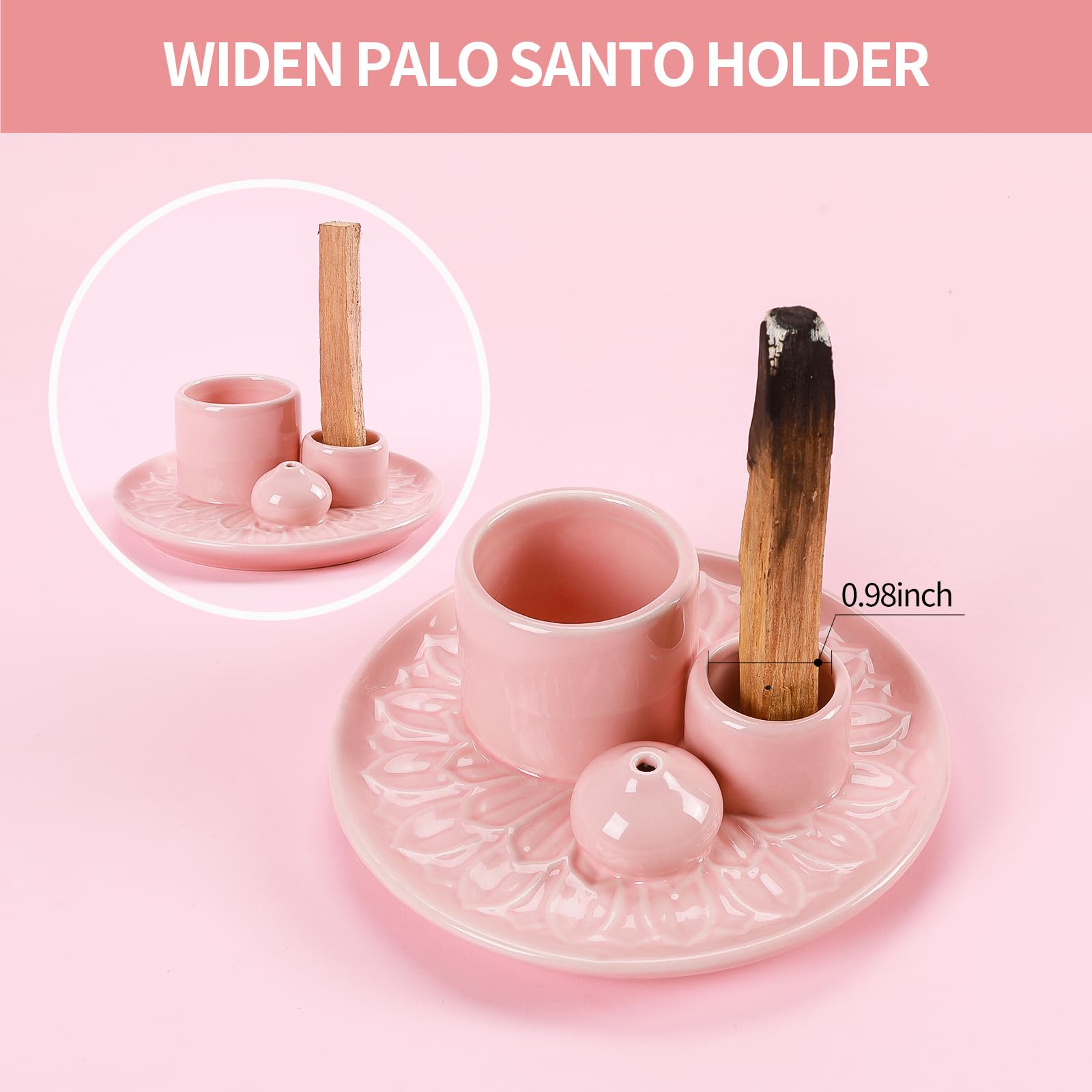 Handmade Ceramic Incense Burner for Palo Santo Incense Sticks, 4 in 1 Multi-Purpose Sage Holder for Burning, Ash Catcher Tray for Meditation Yoga Room (Golden)