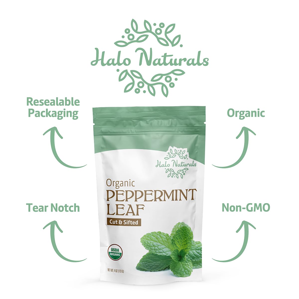 Organic Peppermint Leaf Cut & Sifted, 4 Ounces (Mentha piperita) USDA Certified | Resealable Pouch| Packaged in The USA (Pack of 1)