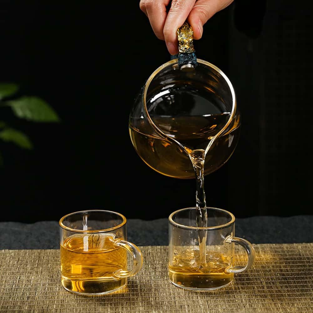 Glass Teapot Set with Infuser Semi Automatic Dragon Tea Set with 6 Small Cups (red golden dragon-b)