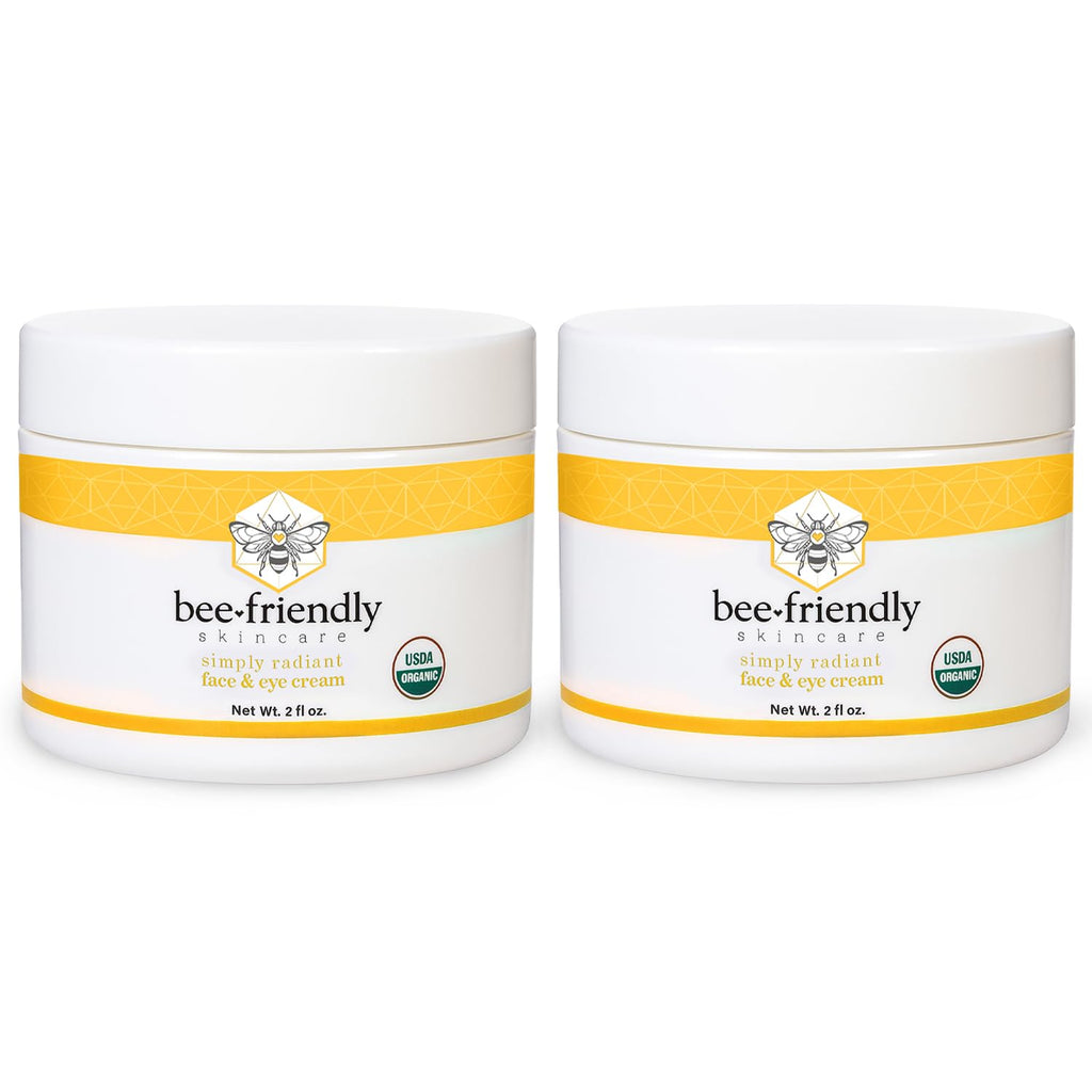 BeeFriendly Organic Face and Eye Cream, USDA Certified Organic Facial Moisturizer, All In One Natural Face, Eye, Neck, Decollete Cream Reduces Wrinkles & Lines, 2 oz