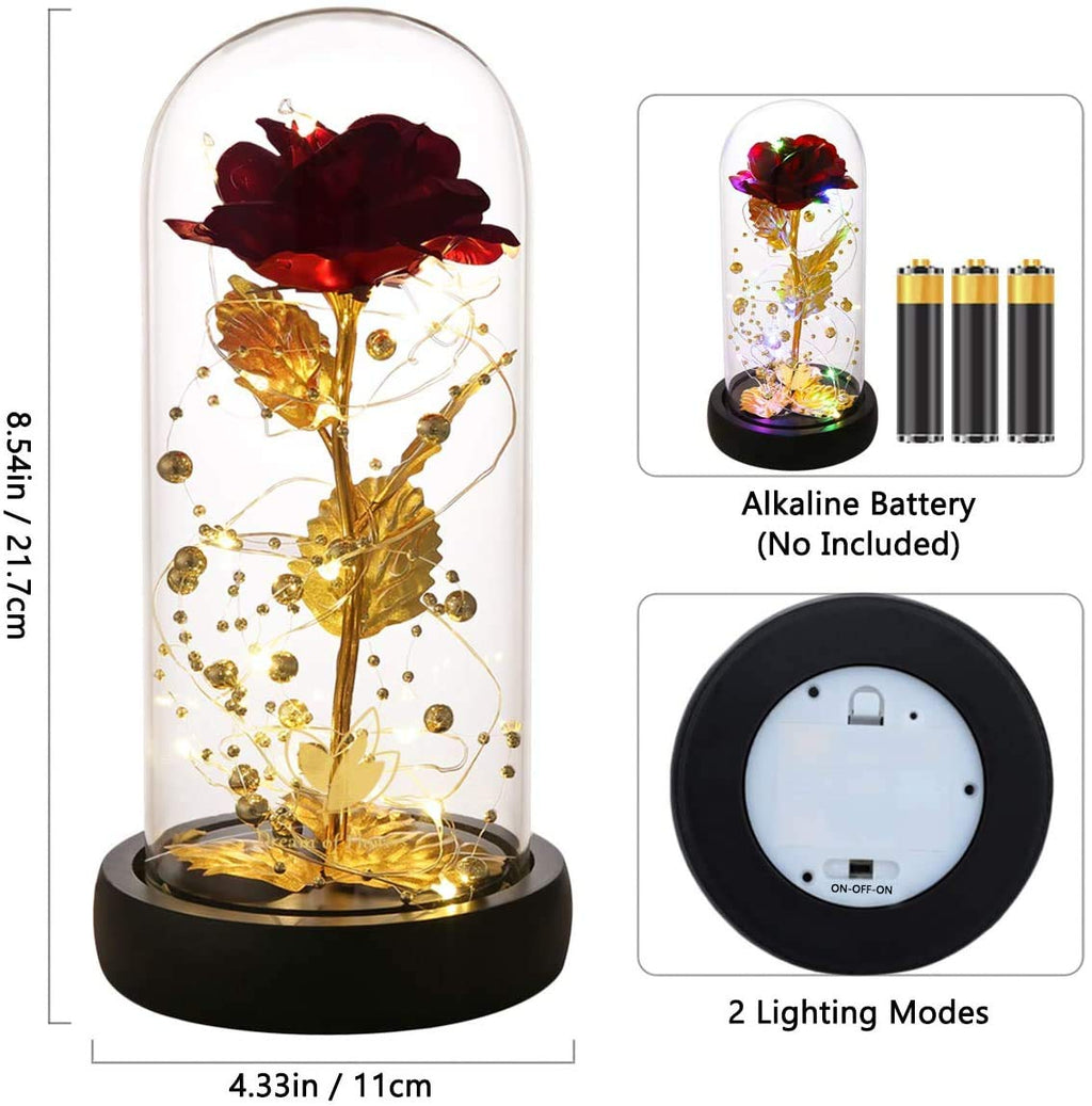 Valentine's Day Gifts for her, Eternal Rose in Glass Dome - Beauty and The Beast Inspired Keepsake, Gifts for Mom/Wife/Grandma, Preserved Roses with LED Light for Birthday/Anniversary