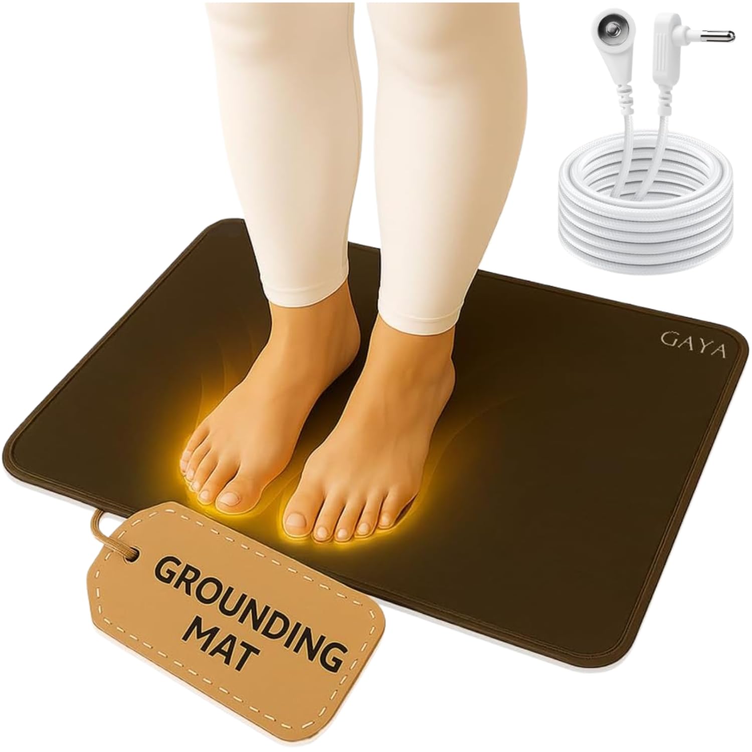 GAYA Grounding Mat for Feet, Sleep Improvement, Back Pain Relief, Muscle Relaxation & Stress, Including 15ft Cord, 100K Ohm Resistor | Conductive Carbon | Earthing Pads for Bed Couch, Desk (24''X16'')