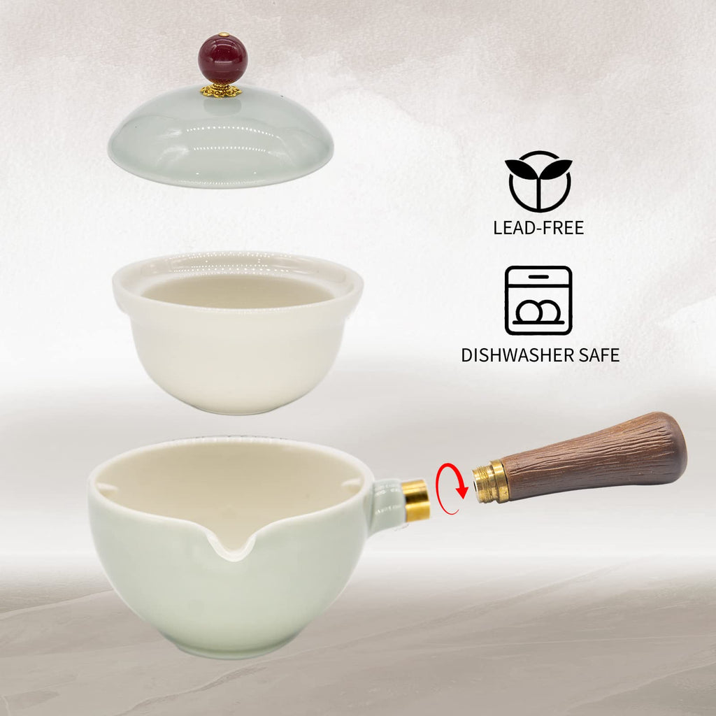 LURRIER Porcelain Chinese Gongfu Tea Set,Portable Teapot Set with 360 Rotation Tea maker and Infuser,Portable All in One Gift Bag for Travel,Home,Gifting,Outdoor and Office (Sakura)