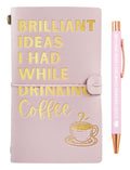 InnoBeta Coffee gifts Leather Journal Notebook with Pen, for Coffee Lovers, Men, Women on Birthday, Refillable Sketchbook, Travel Diary, Lined Planner, 7x5 Inches, Brown