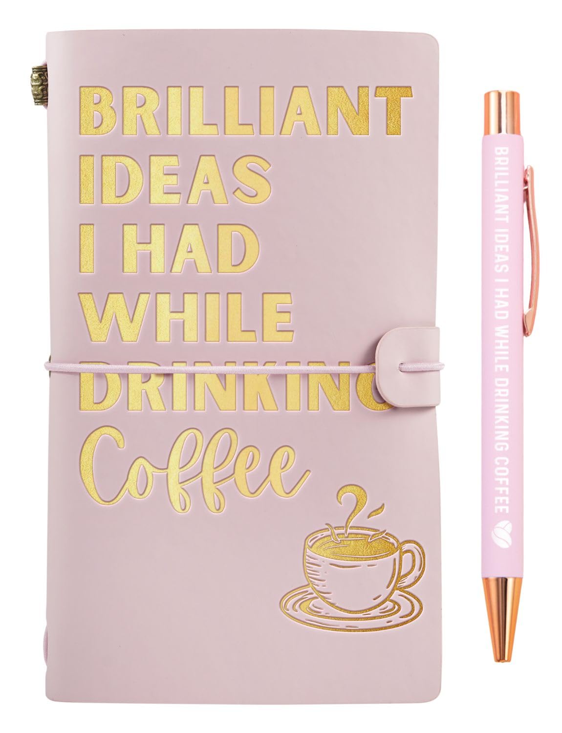 InnoBeta Coffee gifts Leather Journal Notebook with Pen, for Coffee Lovers, Men, Women on Birthday, Refillable Sketchbook, Travel Diary, Lined Planner, 7x5 Inches, Brown