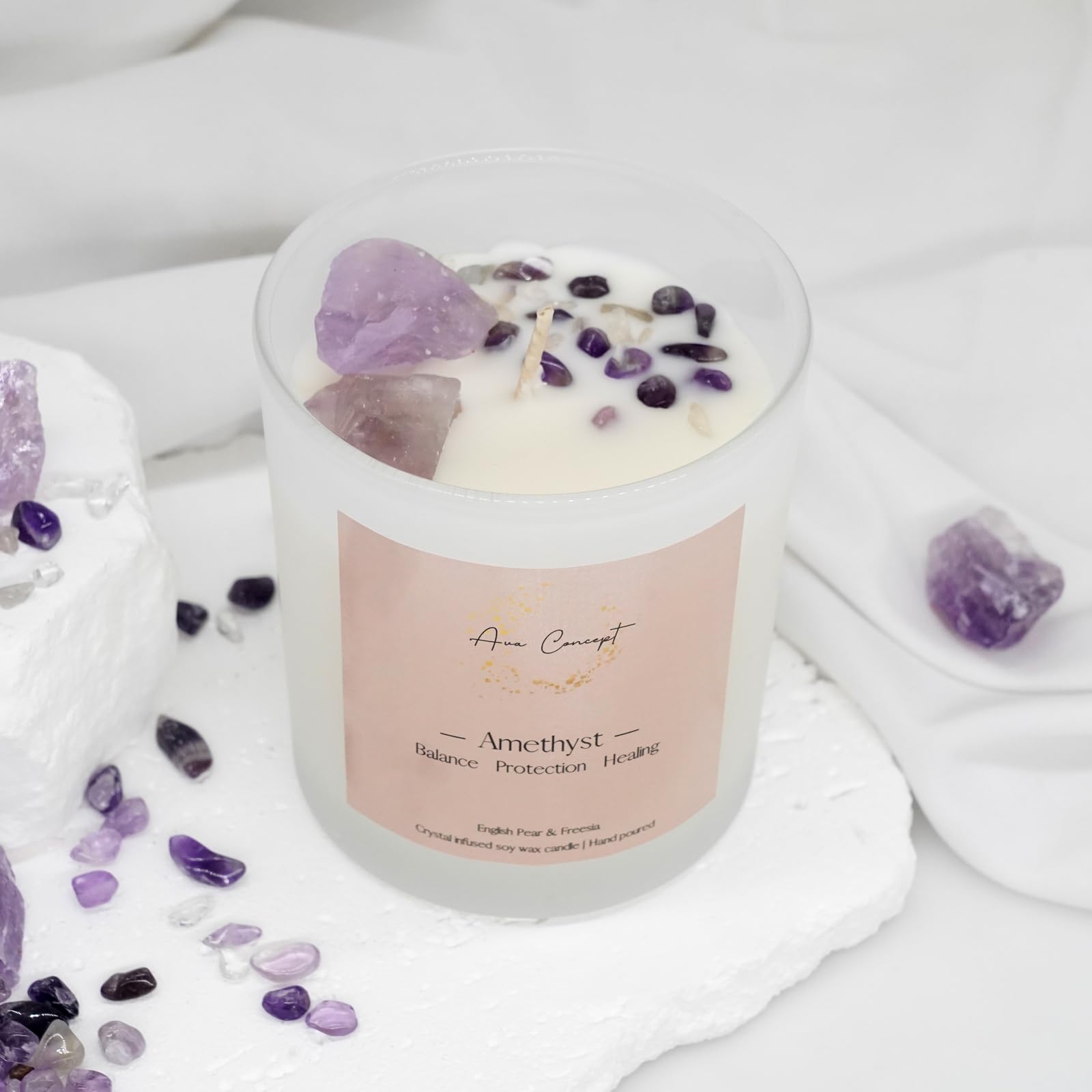 AVACONCEPT Crystal Infused Soy Wax Candle Gift Set Aromatherapy Scented Candles with Healing Crystals Natural Hand-Poured Luxury for Relaxation & Home Décor (Sunstone & Amethyst & Amazonite)