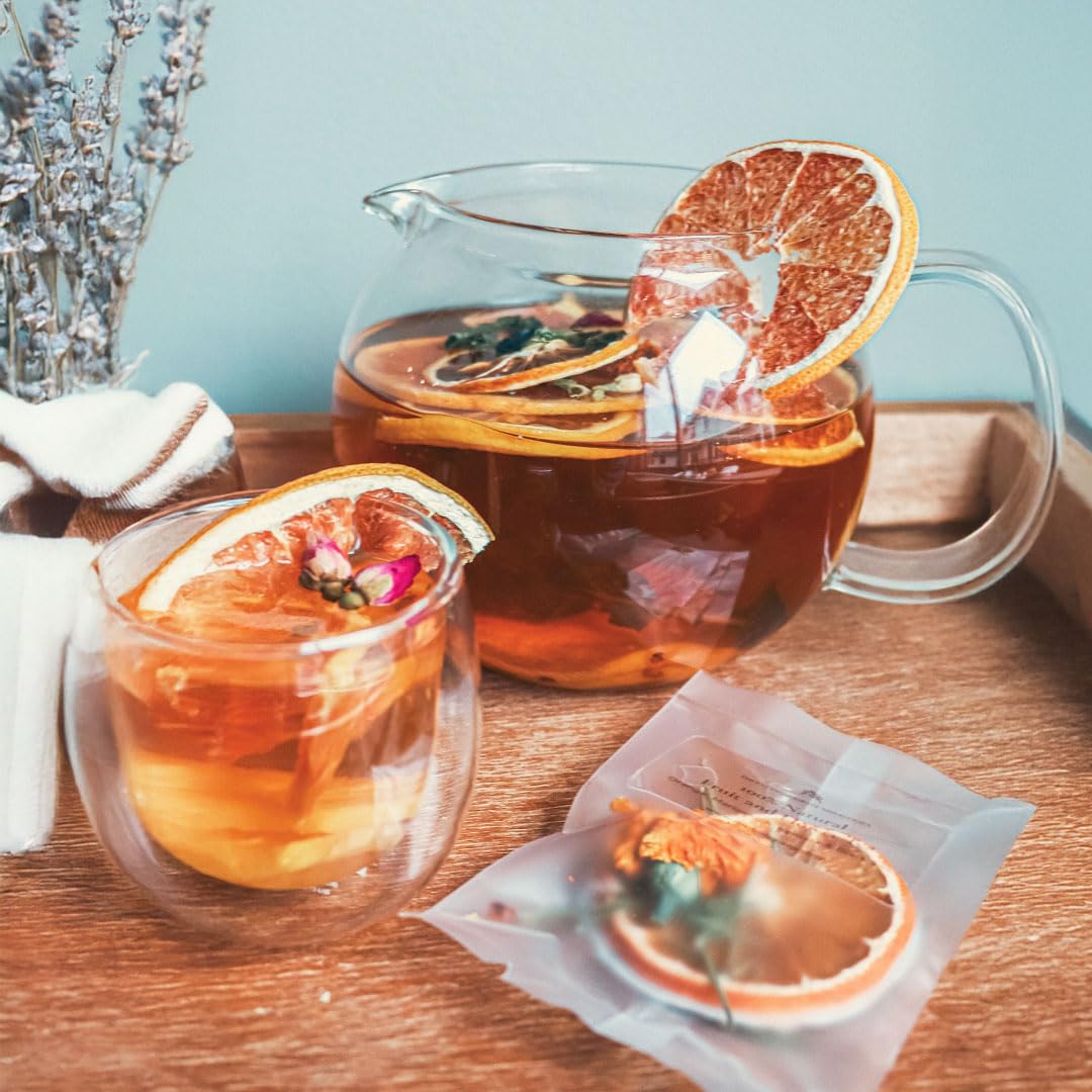 Gourmet Fruit & Floral Tea Set of 10 | Handcrafted, Additive-Free, Assorted Tea Gift Set | Sampler 5 Flavors of Naturally Dried Orange, Grapefruit, Lemon, Apple, Rose Jasmine | 10 Tea Bags | Premium Tea Gift Set