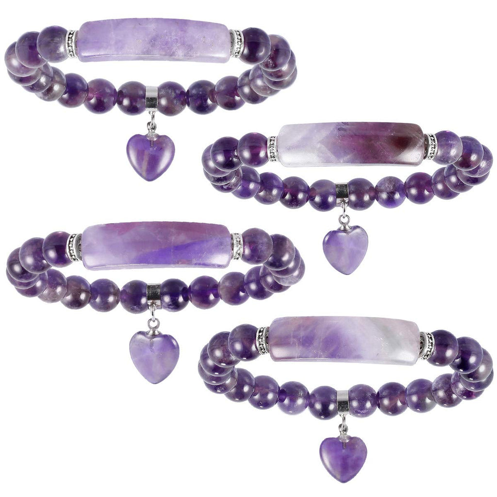 TUMBEELLUWA Healing Stone Bracelet 8mm Beads Chakra Crystal Energy Heart Charm Bracelet Handmade Jewelry for Women