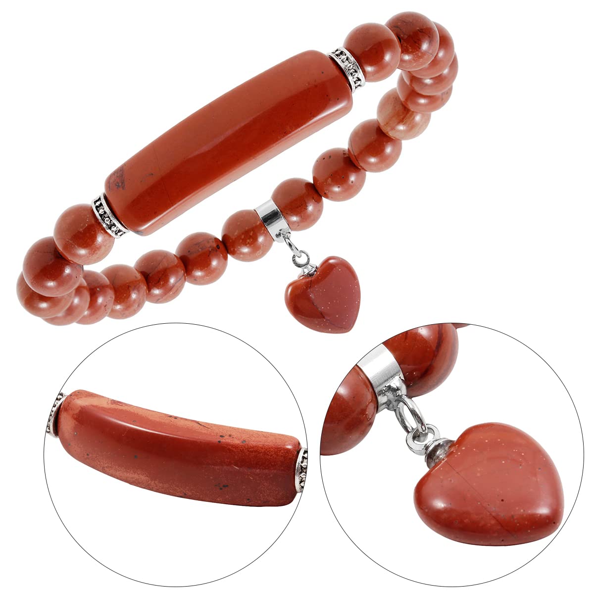 TUMBEELLUWA Healing Stone Bracelet 8mm Beads Chakra Crystal Energy Heart Charm Bracelet Handmade Jewelry for Women