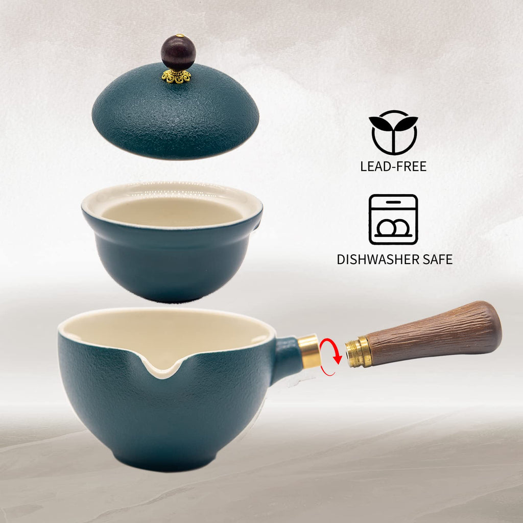 LURRIER Porcelain Chinese Gongfu Tea Set,Portable Teapot Set with 360 Rotation Tea maker and Infuser,Portable All in One Gift Bag for Travel,Home,Gifting,Outdoor and Office (Sakura)
