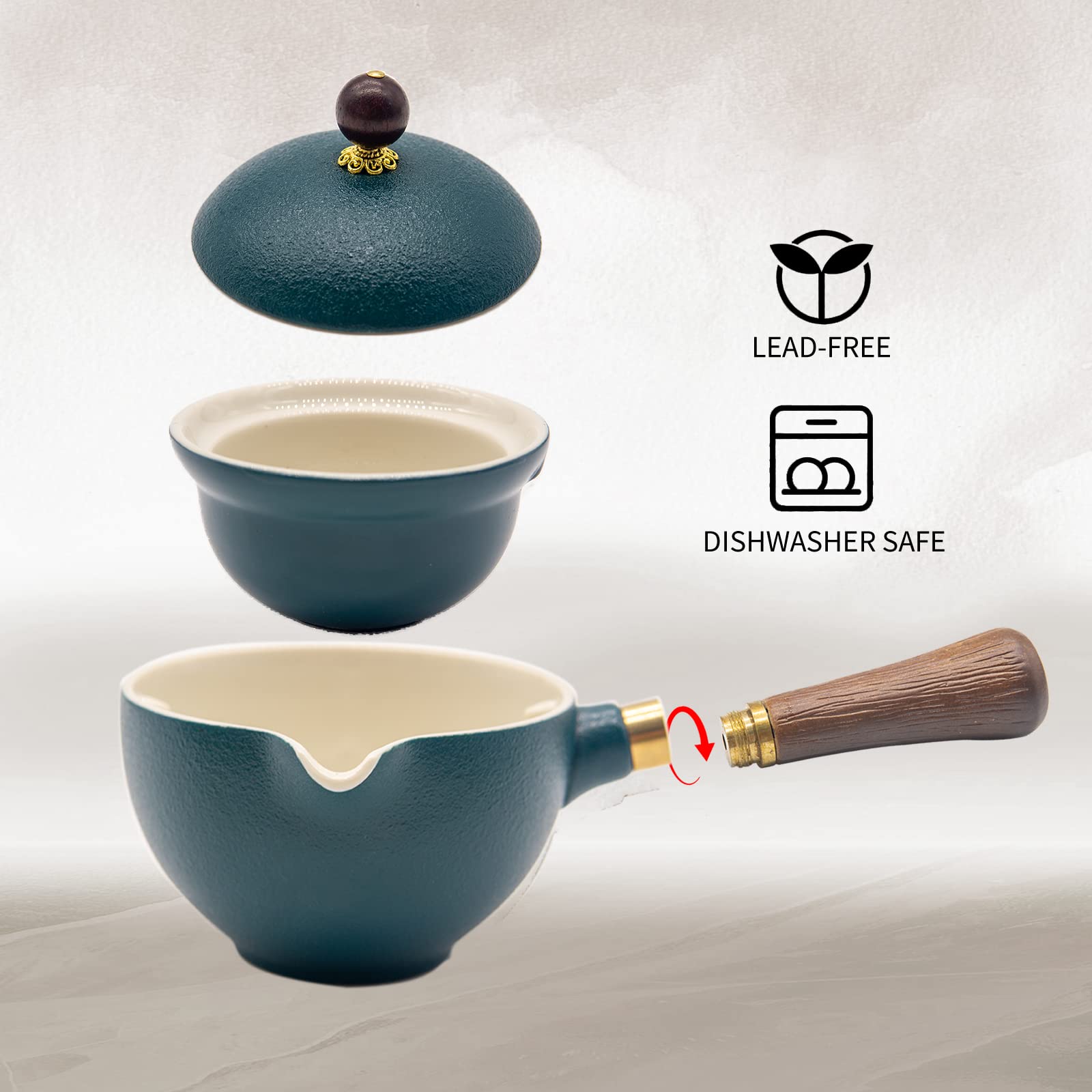 LURRIER Porcelain Chinese Gongfu Tea Set,Portable Teapot Set with 360 Rotation Tea maker and Infuser,Portable All in One Gift Bag for Travel,Home,Gifting,Outdoor and Office (Sakura)