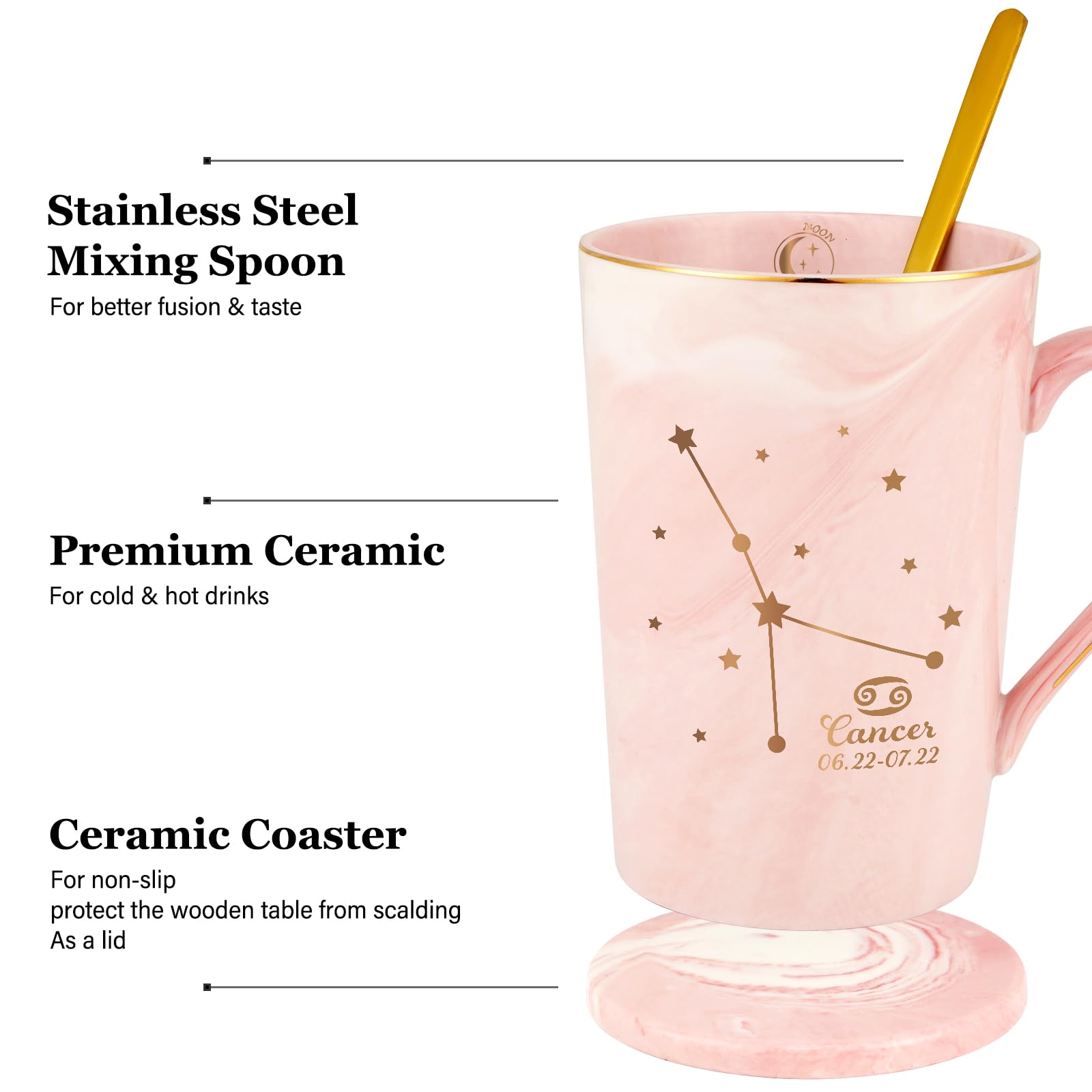 YHRJWN Pisces Gifts for Women, Pisces Constellation Mug, February March Birthdays Gifts for Women Horoscope Astrology Lovers, Pisces Zodiac Sign gifts for Women Girls, 14 Oz Pink with Gift Box