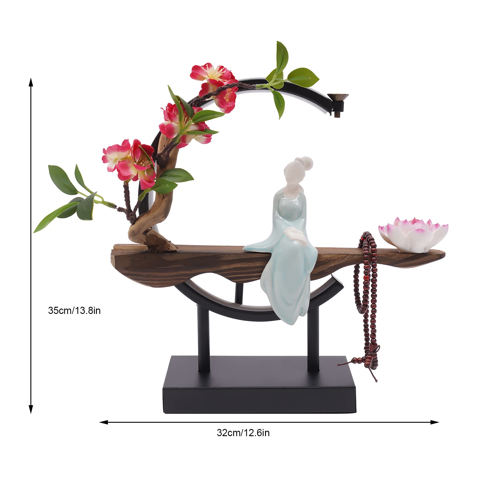 Backflow Incense Holder, Ceramic Incense Burner with Adjustable LED Light, Chinese Style Ornament Incense Holders with Backflow for Relaxing and Home Decor