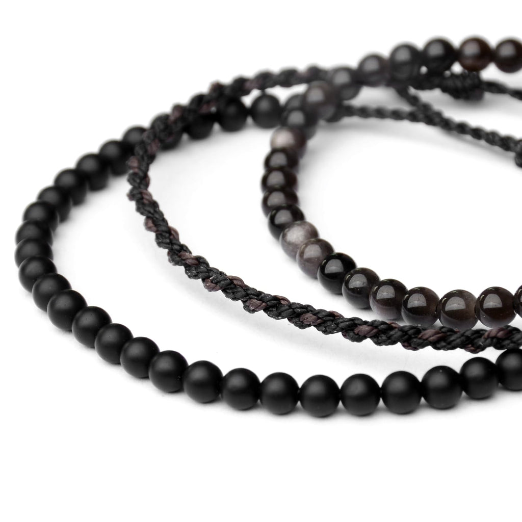 Mezcla Vida 3 Pcs Handmade Natural Gemstone Beaded Bracelet, Adjustable Waterproof Rope Bracelet Set, Valentines Day Birthday Gifts for Boyfriend Husband Him