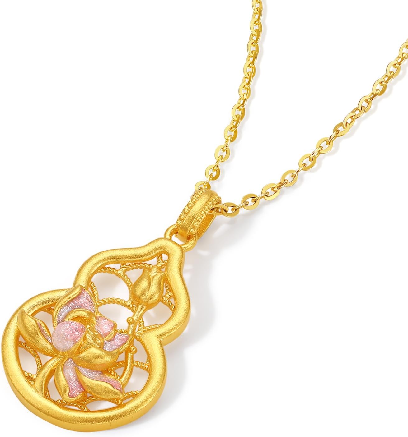 ZHOU LIU FU 24K Gold Pendant Gourd Pendants Fashion Lotus Flower Gold Pendant Dainty Jewelry for Women Mom Daughter Birthday Anniversary (Not Included Neccklace) A0414665