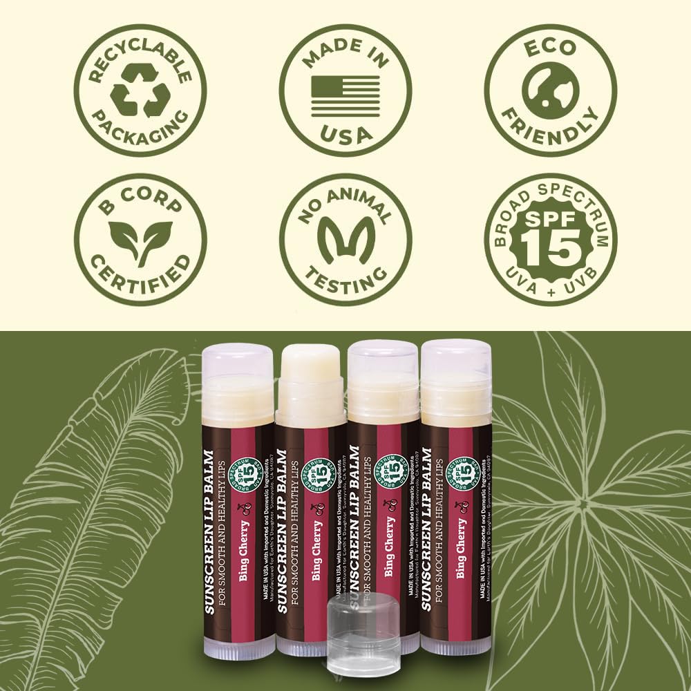 Earth's Daughter USDA Organic Lip Balm 6-Pack - Fruit Flavors, Beeswax, Coconut Oil, Vitamin E - Best Lip Repair Chapstick for Dry Cracked Lips - Moisturizing Lip Care