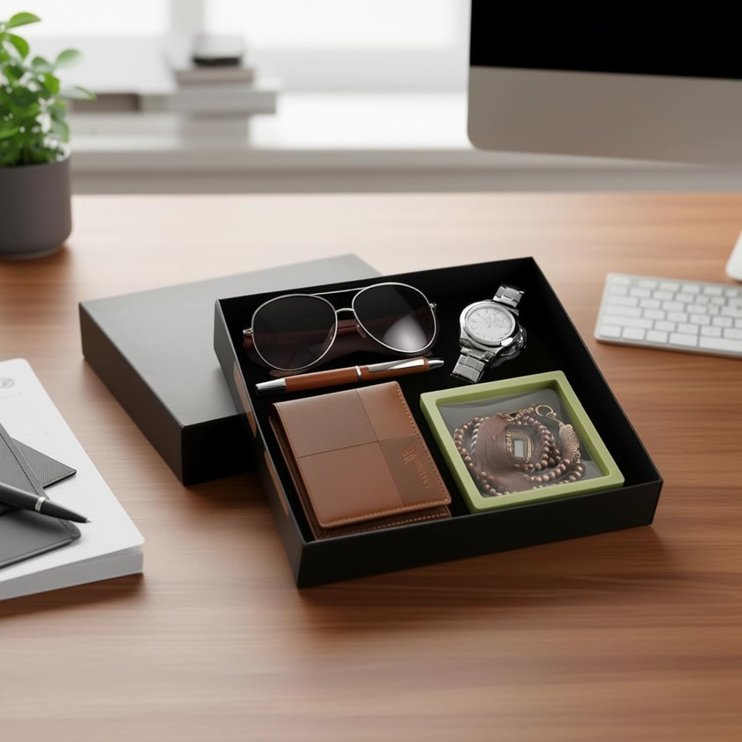 Elegant 6 Pcs Prayer Gift Set: Wallet, Watch, Sunglasses, Pen, Beads, Finger Counter for Eid