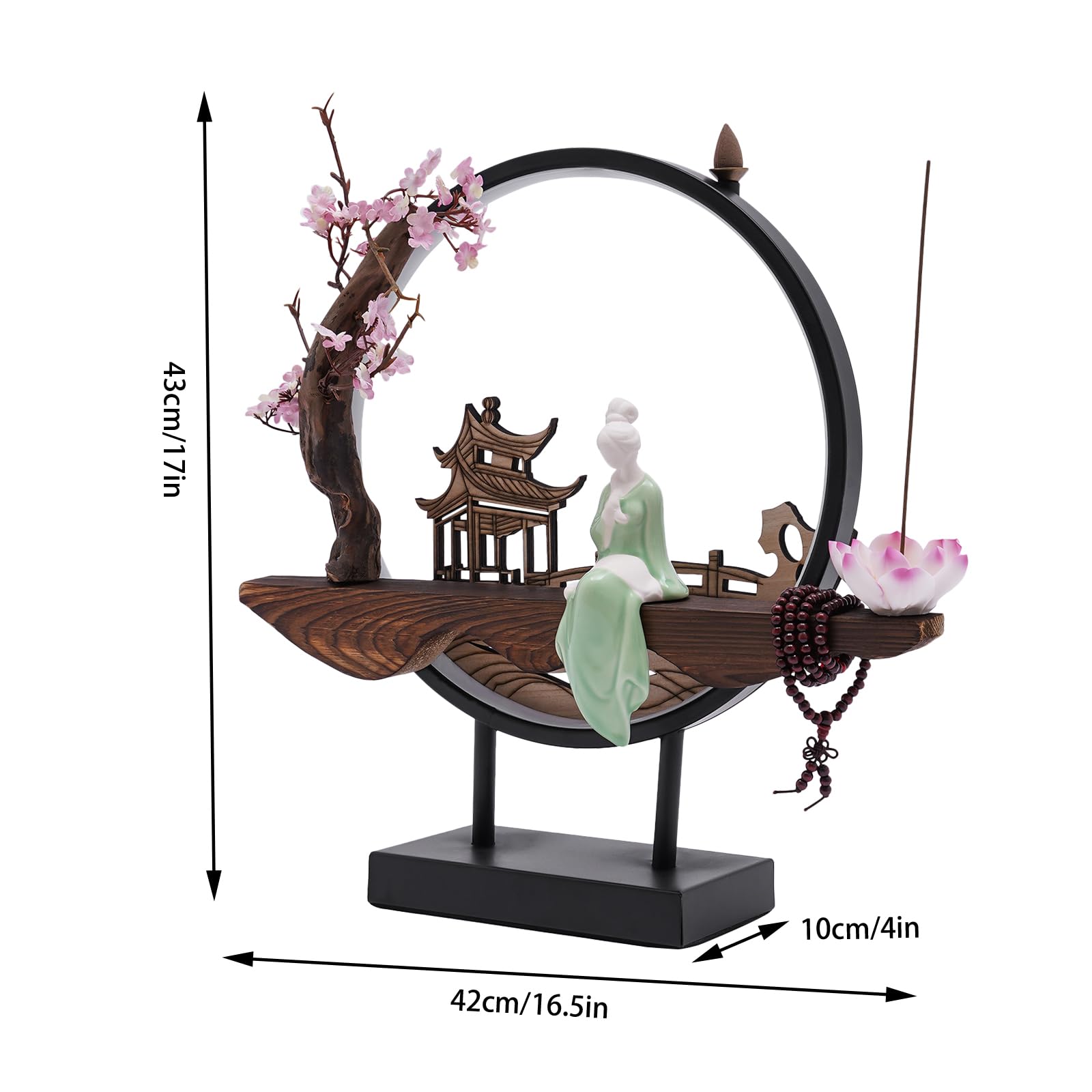 Backflow Incense Holder, Ceramic Incense Burner with Adjustable LED Light, Chinese Style Ornament Incense Holders with Backflow for Relaxing and Home Decor