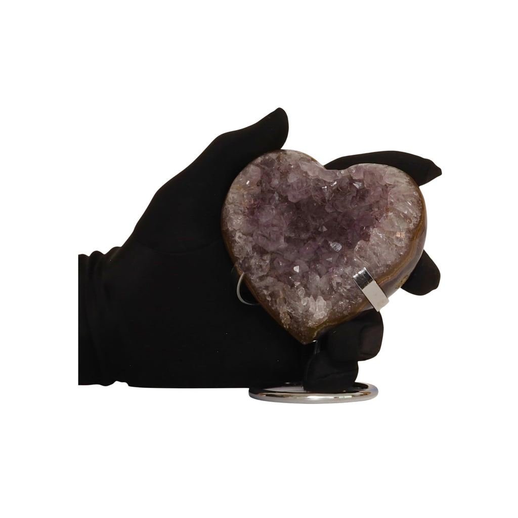 Hand-carved Amethyst Heart Cluster with Stand, Natural Raw Crystal Heart Stone 1–7 Inch tall (50g–1200g), Reiki Healing Gemstone, Love, spiritual Valentine Gift. (200-350 Grams-1.5 to 2.5" tall)