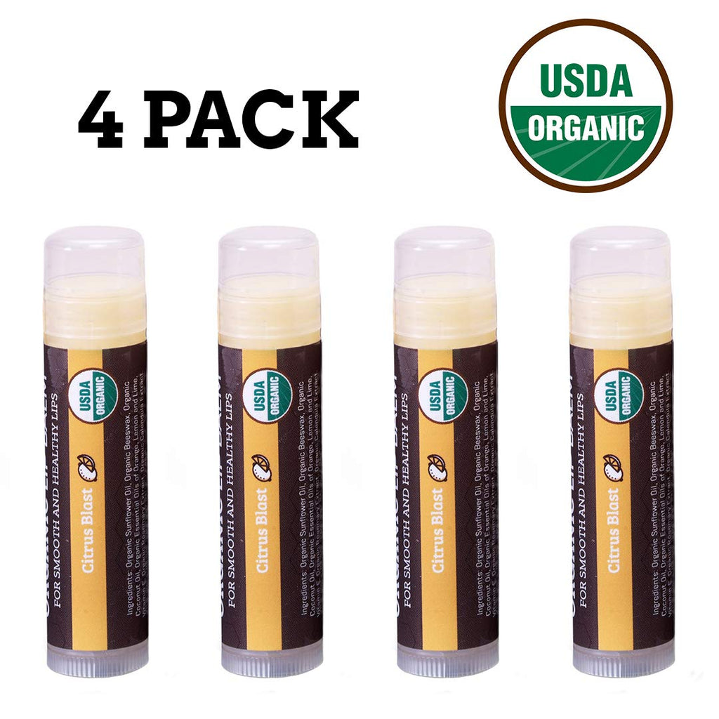 Earth's Daughter USDA Organic Lip Balm 6-Pack - Fruit Flavors, Beeswax, Coconut Oil, Vitamin E - Best Lip Repair Chapstick for Dry Cracked Lips - Moisturizing Lip Care