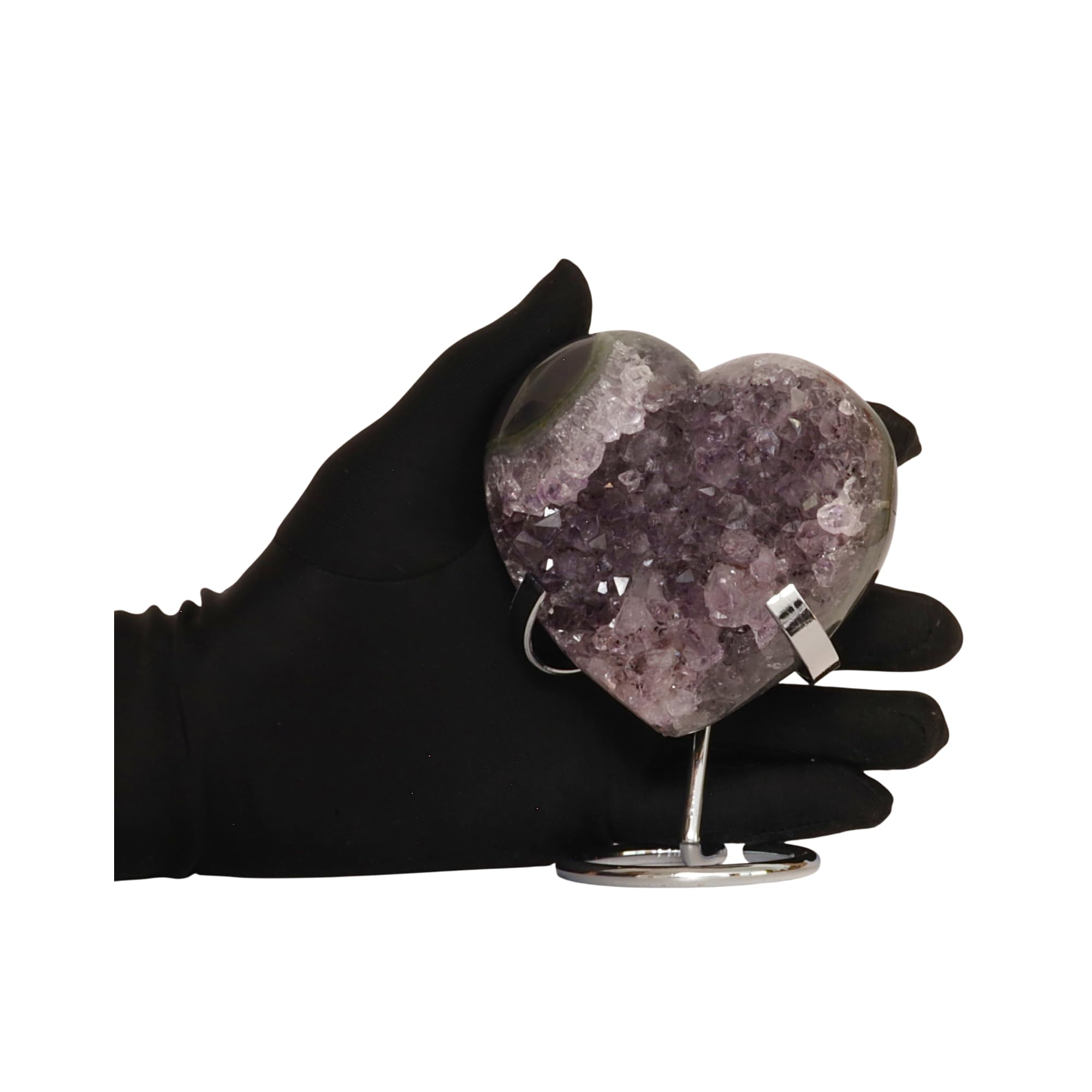 Hand-carved Amethyst Heart Cluster with Stand, Natural Raw Crystal Heart Stone 1–7 Inch tall (50g–1200g), Reiki Healing Gemstone, Love, spiritual Valentine Gift. (200-350 Grams-1.5 to 2.5" tall)