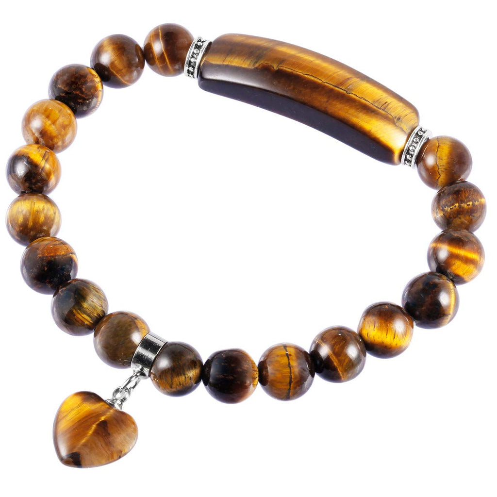 TUMBEELLUWA Healing Stone Bracelet 8mm Beads Chakra Crystal Energy Heart Charm Bracelet Handmade Jewelry for Women
