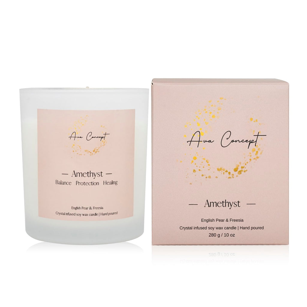 AVACONCEPT Crystal Infused Soy Wax Candle Gift Set Aromatherapy Scented Candles with Healing Crystals Natural Hand-Poured Luxury for Relaxation & Home Décor (Sunstone & Amethyst & Amazonite)