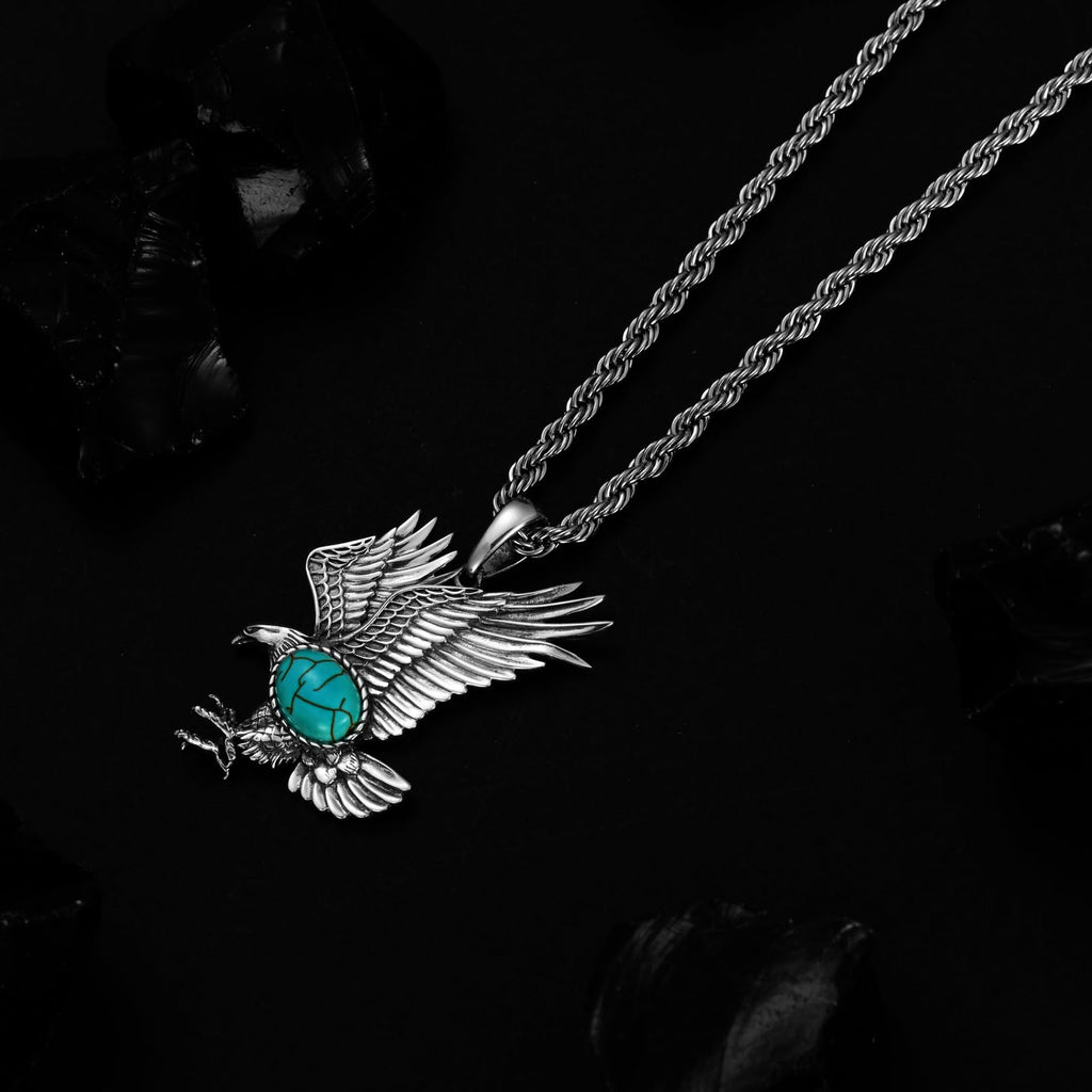 Eagle Necklace for Men 925 Sterling Silver Real Gemstone Vintage Hawk Pendant Western Viking Animal Jewelry Gifts for Father