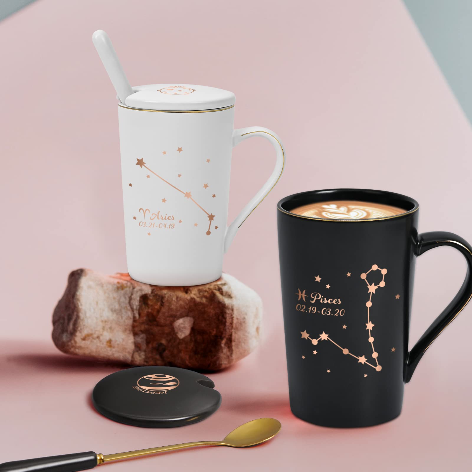 YHRJWN Pisces Gifts for Women, Pisces Constellation Mug, February March Birthdays Gifts for Women Horoscope Astrology Lovers, Pisces Zodiac Sign gifts for Women Girls, 14 Oz Pink with Gift Box
