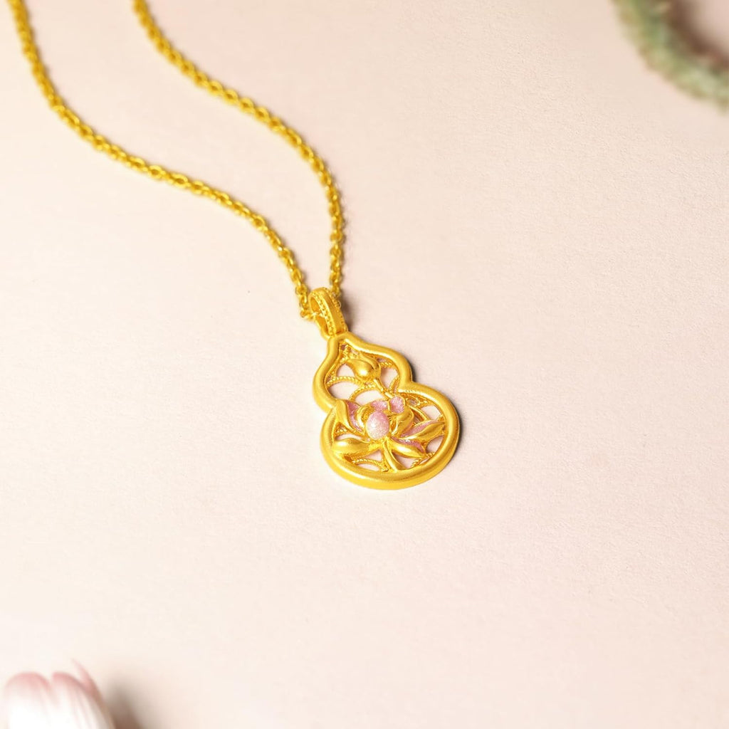 ZHOU LIU FU 24K Gold Pendant Gourd Pendants Fashion Lotus Flower Gold Pendant Dainty Jewelry for Women Mom Daughter Birthday Anniversary (Not Included Neccklace) A0414665