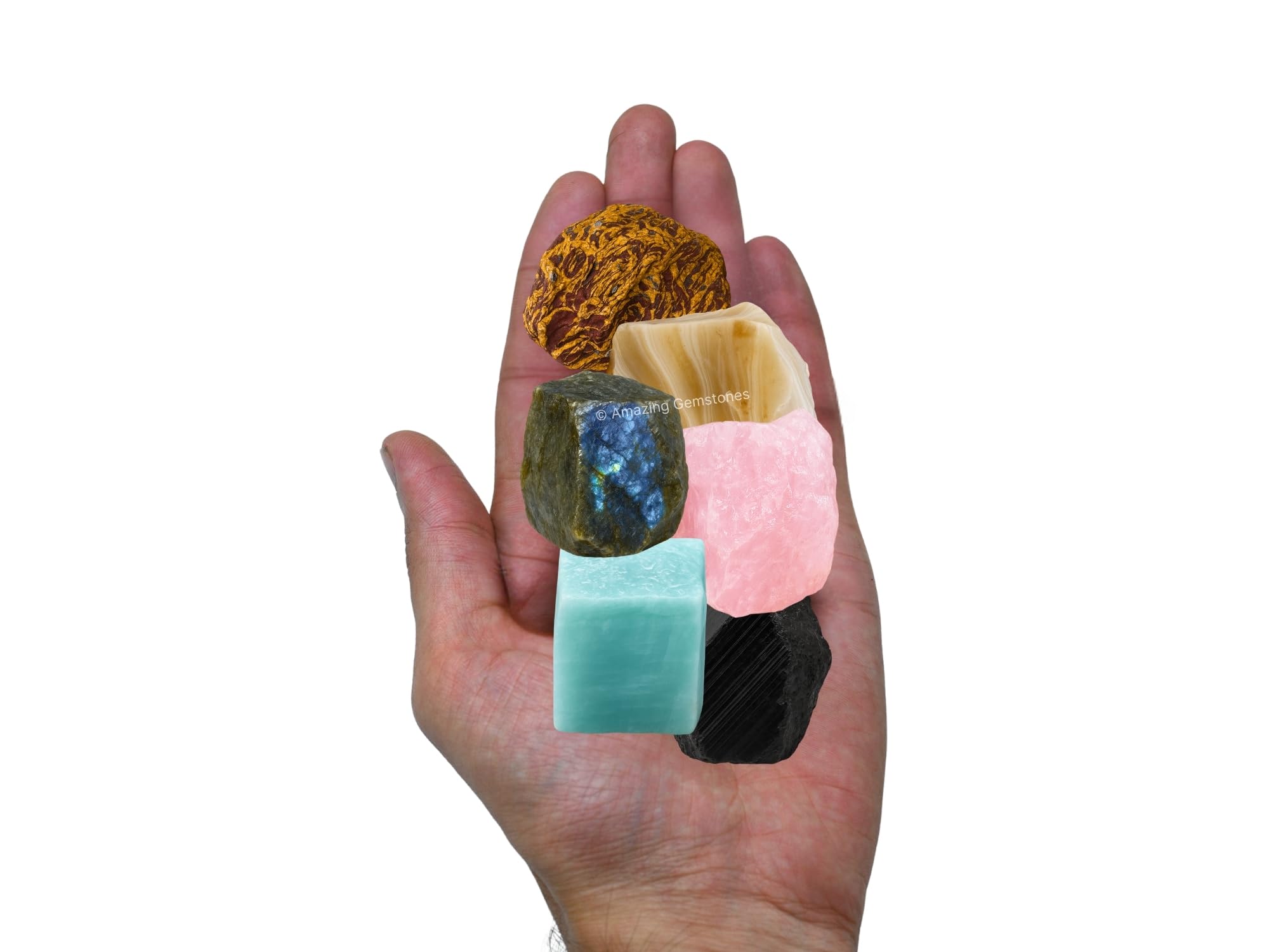 Amazing Gemstone Crystals for House Protection Manifestation, Set of 6 Amethyst, Scolecite, Shungite, Black Tourmaline, Selenite and Moss Agate Healing Crystals and Stones