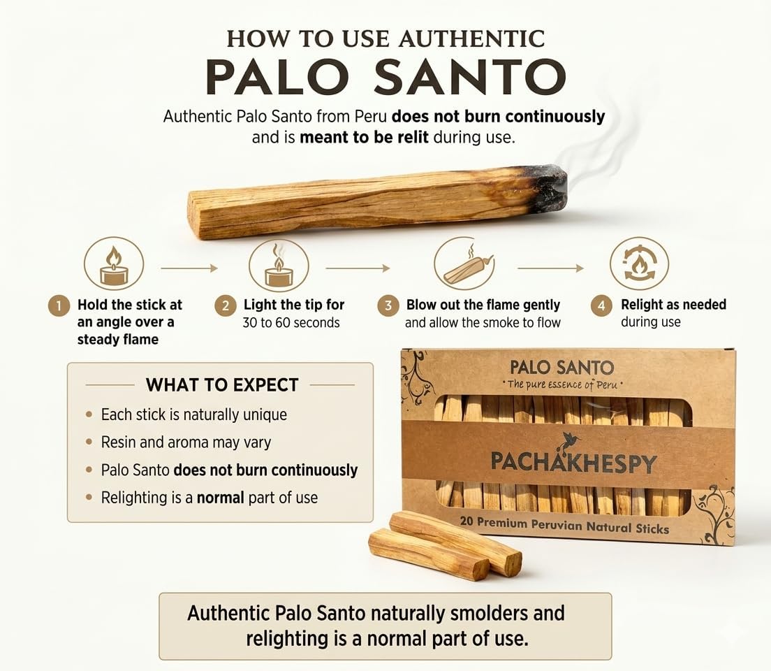 Authentic Premium Palo Santo from Peru 20 Pack of Natural Holy Wood Hand Harvested Smudging Sticks for Home Fragrance Energy Cleansing Meditation Spiritual Rituals Anti Stress Wellness Incense