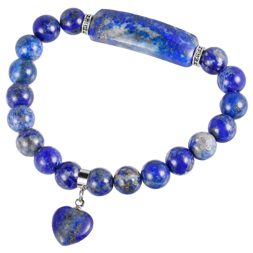 TUMBEELLUWA Healing Stone Bracelet 8mm Beads Chakra Crystal Energy Heart Charm Bracelet Handmade Jewelry for Women