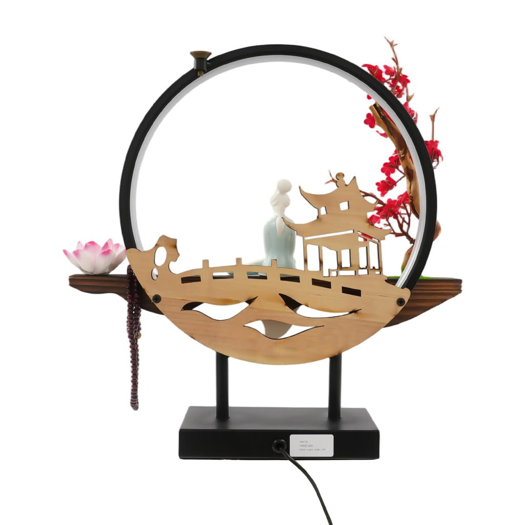Backflow Incense Holder, Ceramic Incense Burner with Adjustable LED Light, Chinese Style Ornament Incense Holders with Backflow for Relaxing and Home Decor