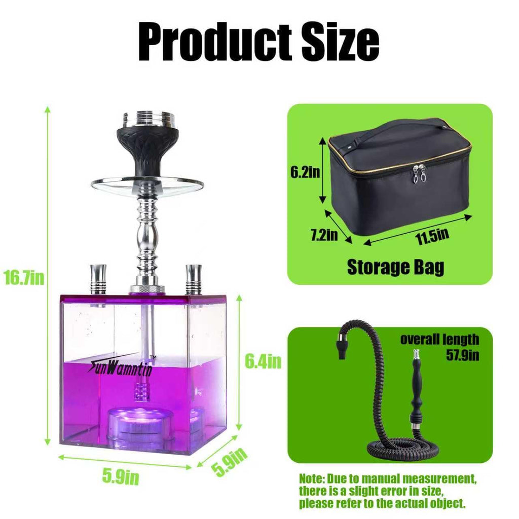 2 Hose Large Cloud Production Acrylic Hookah Set with Everything, Travel Kit with LED Hookah Machine for Shisha Smoking Experience（Black）